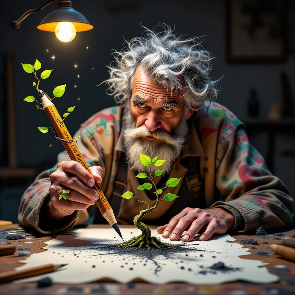 Ethereal Fantasy Art: Artist's Pencil Sprouts Living Tree