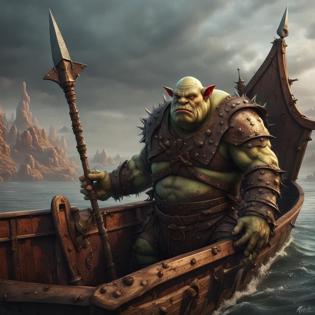 Ogre Warlord on a Boat in Wastelands