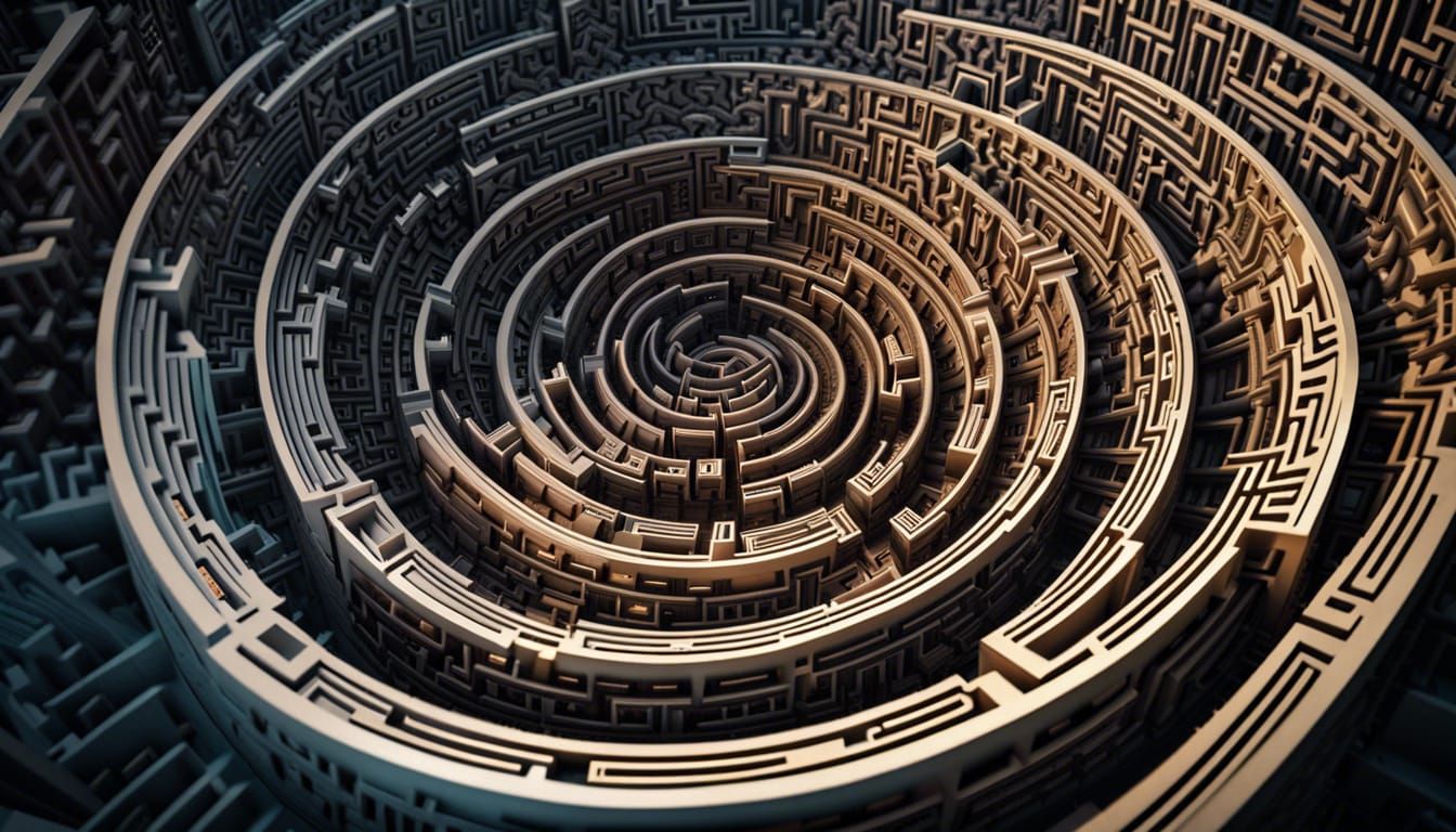 Intricate Fractal Spiraling Three Dimensional Maze