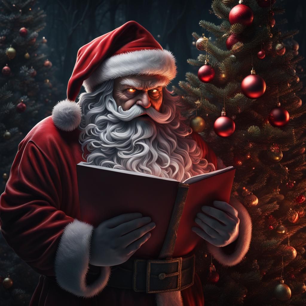 Eerie Santa Claus Peeking from Christmas Tree