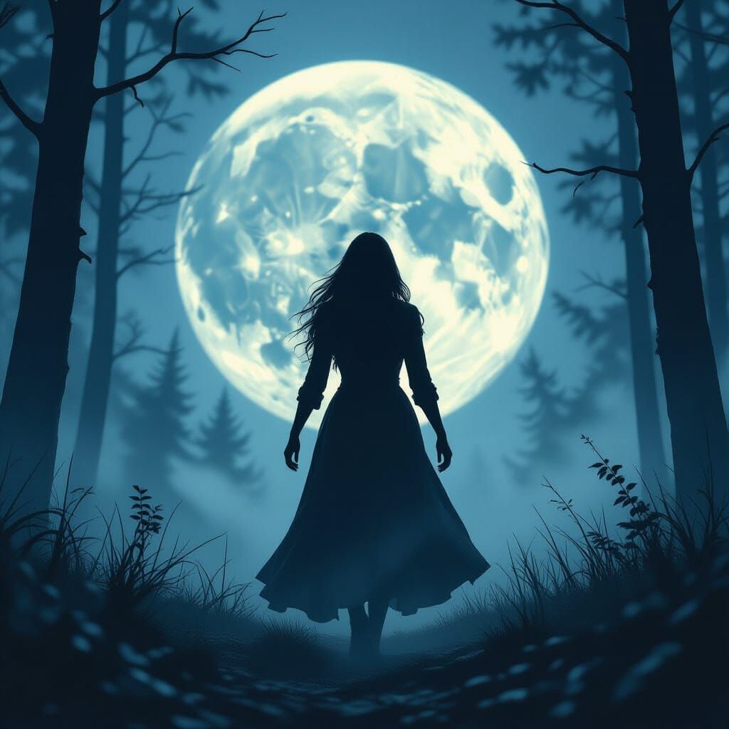 Werewoman Transformation in Dark Forest: Cinematic Art