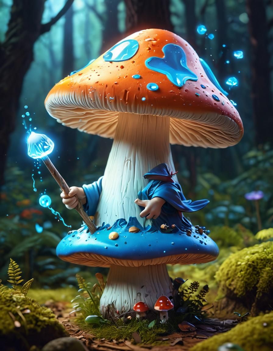 Adorable Wizard Mushroom with Magic Wand in CGI