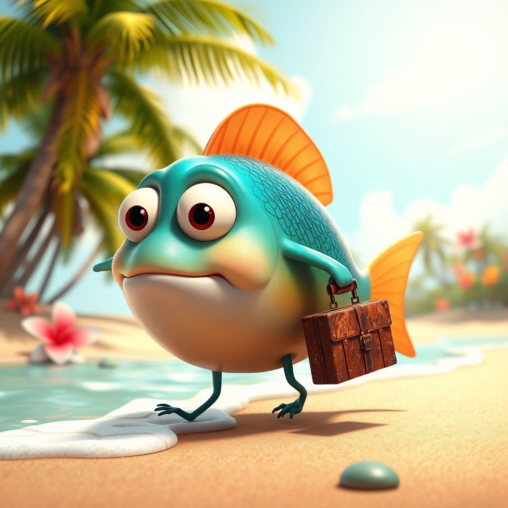 Funny Fish Evolves on Tropical Beach in 3D