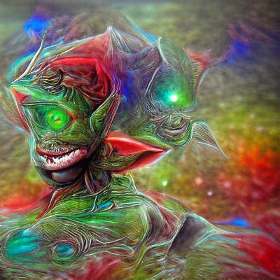 Grinning Goblin: Detailed Holographic Astral Illustration