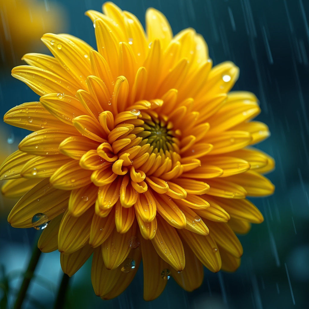 Yellow Chrysanthemum in Rain, Digital Matte Painting