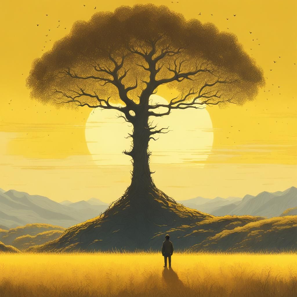 Vast Landscape with Tiny Human, in Digital Art Style