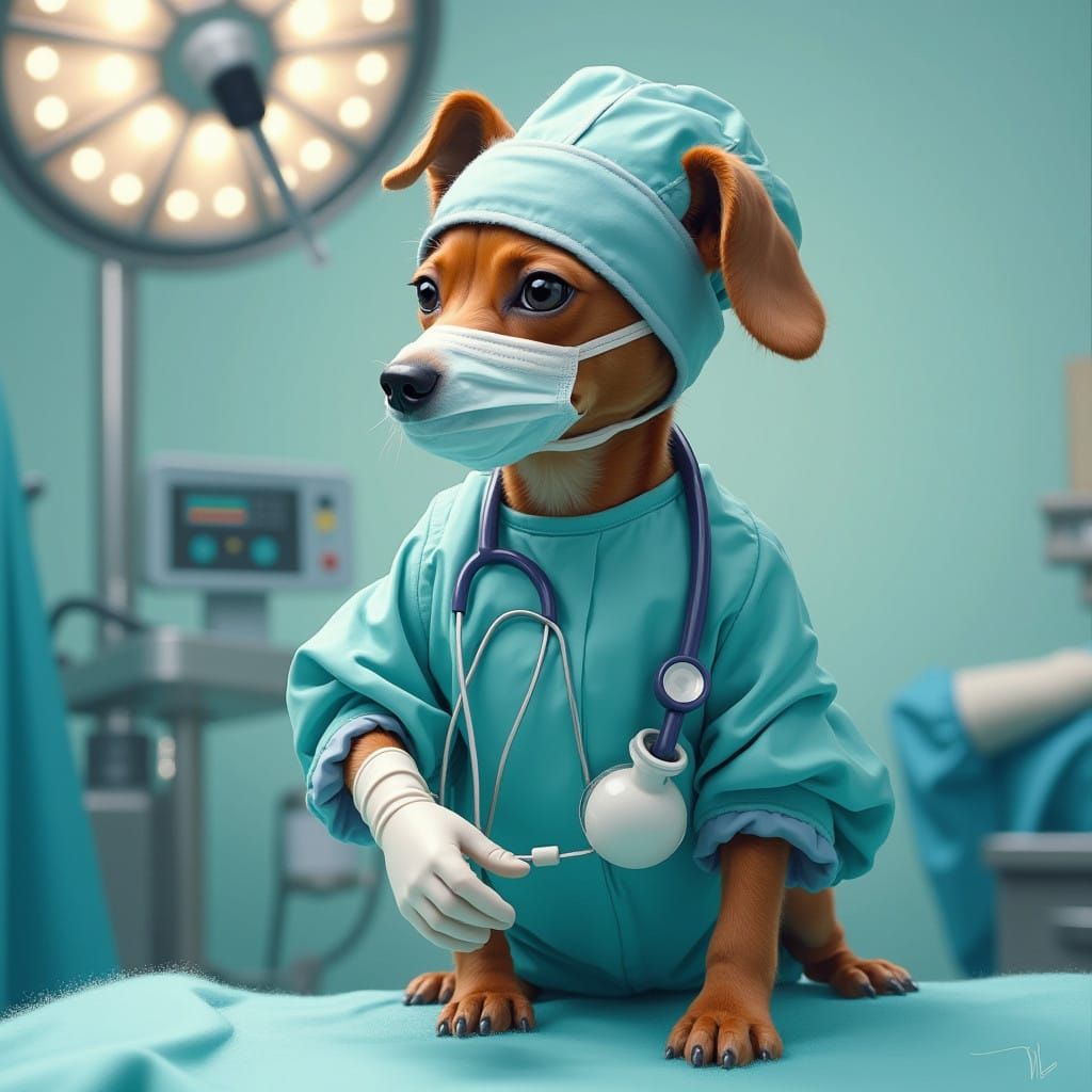 Hungarian Vizsla Doctor in Operating Room