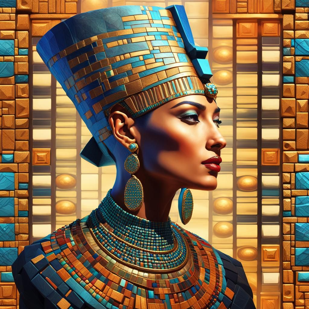 Egyptian Queen in Stylized Geometric Headdress, Profile View