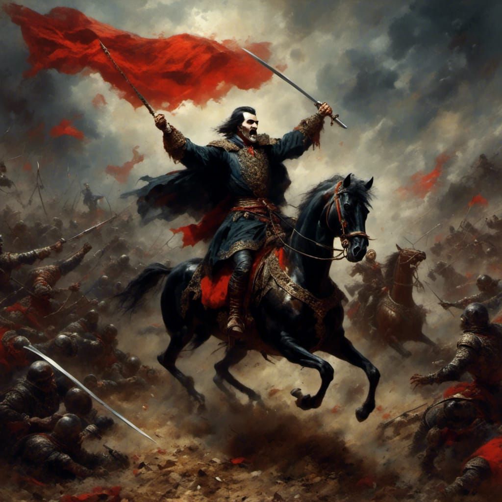 Count Dracula in Thrilling Combat Under Night Sky