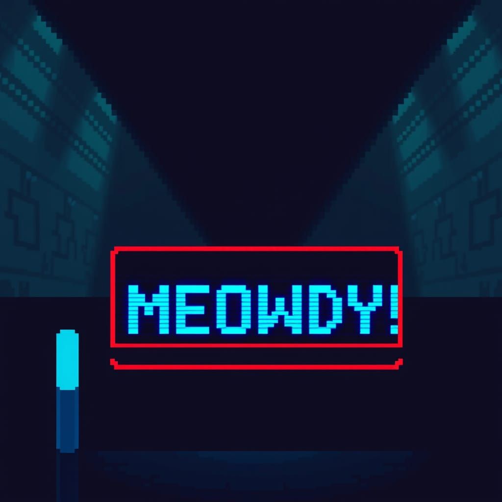 Pixel Art Retro Video Game Scene with Bright Blue Text
