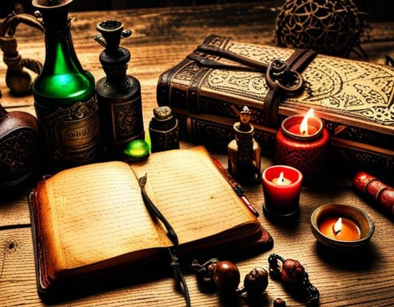 Magical Lab Scene with Ancient Journal in Cel-Shading