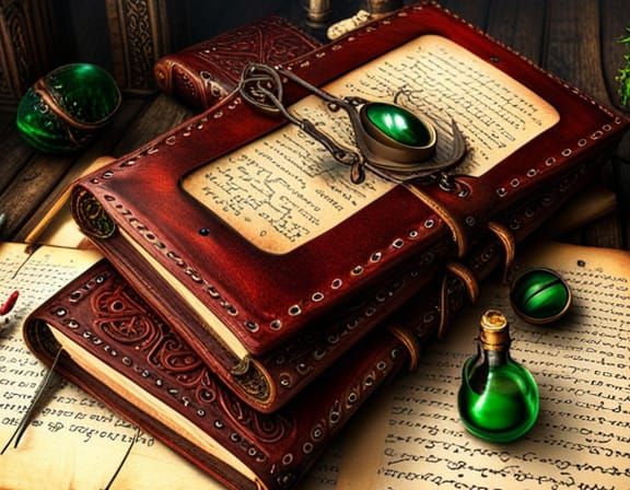 Magical Lab with Ancient Journal in Cel-Shading Style