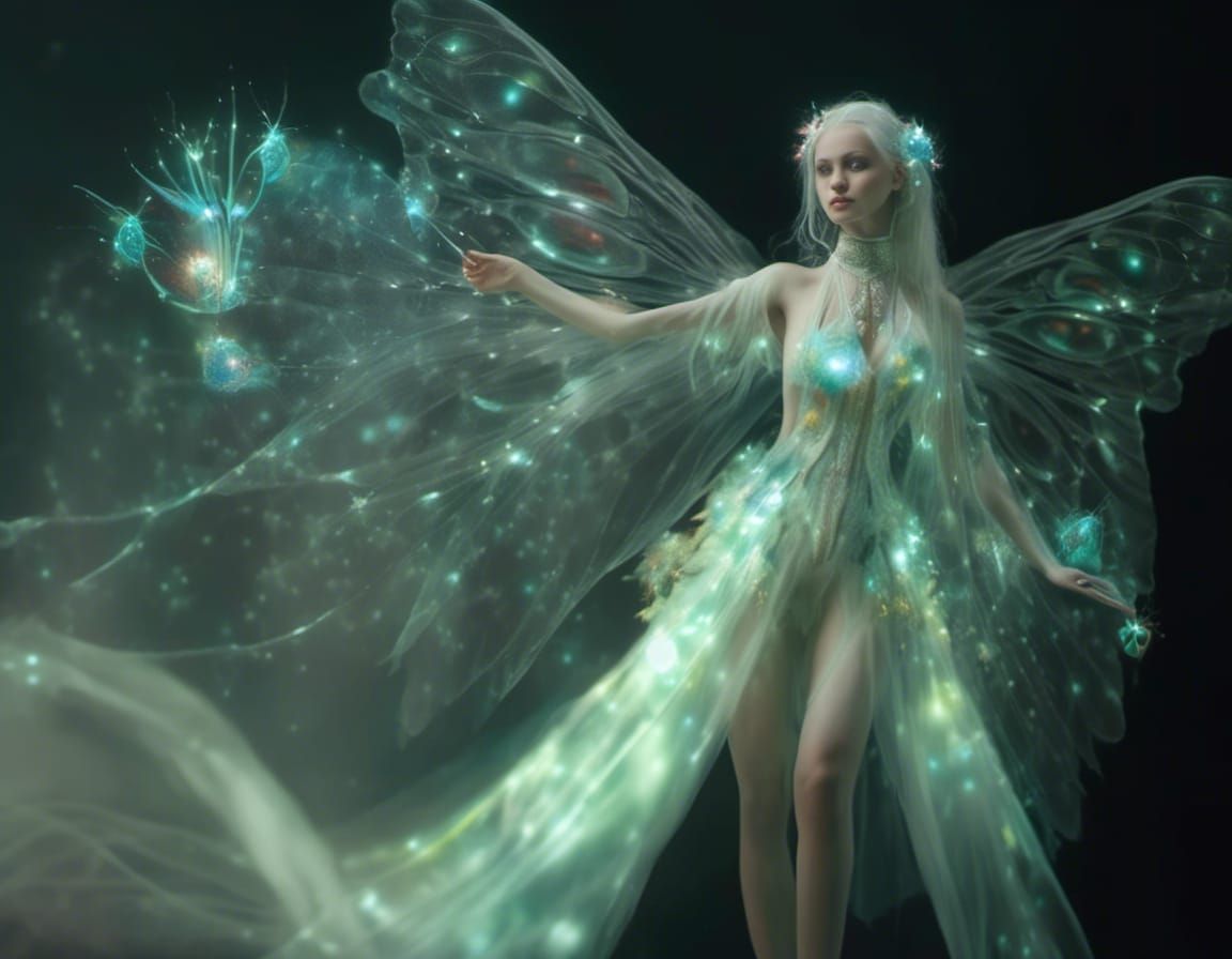 Ethereal Fairy with Bioluminescent Body and Wand
