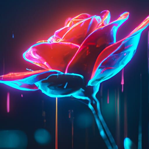 Neon Rose in Detailed Matte Painting Style