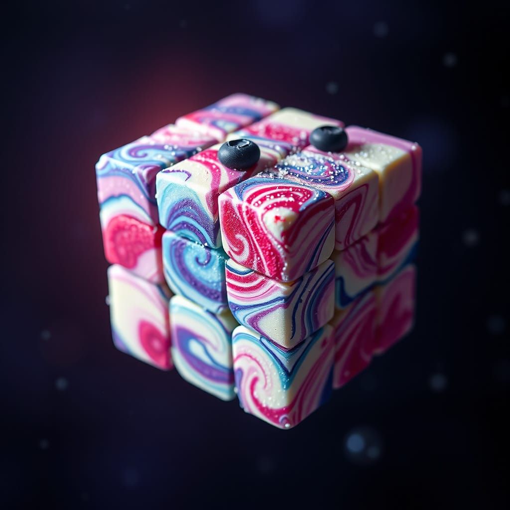 Floating Dessert Rubik's Cube in Cosmic Space