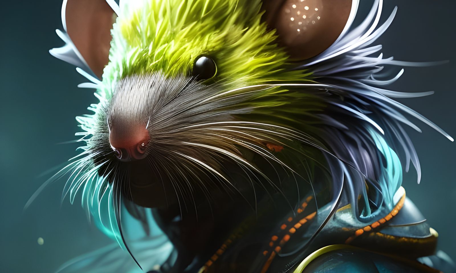 Bioluminescent Ninja Rat Portrait in Digital Art Style