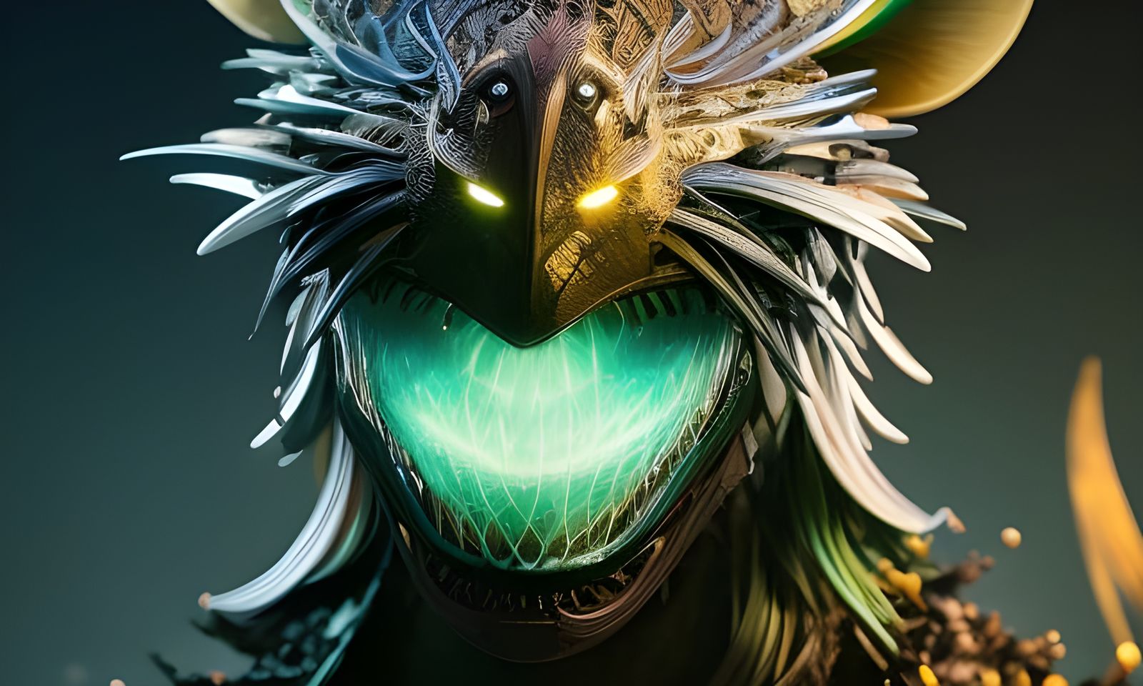 Bioluminescent Ninja Rat Portrait in Borderland Style