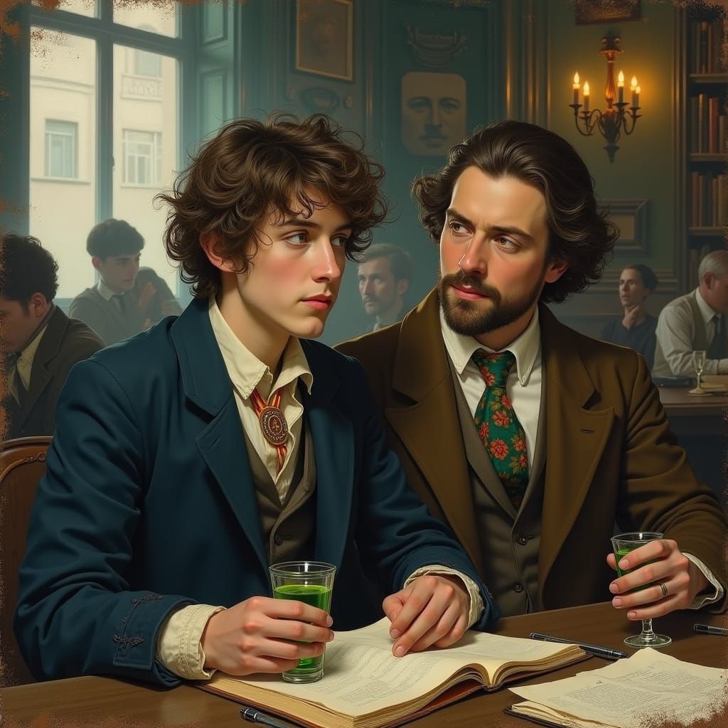 Rimbaud Reciting Poetry in Paris, in Toulouse-Lautrec Style