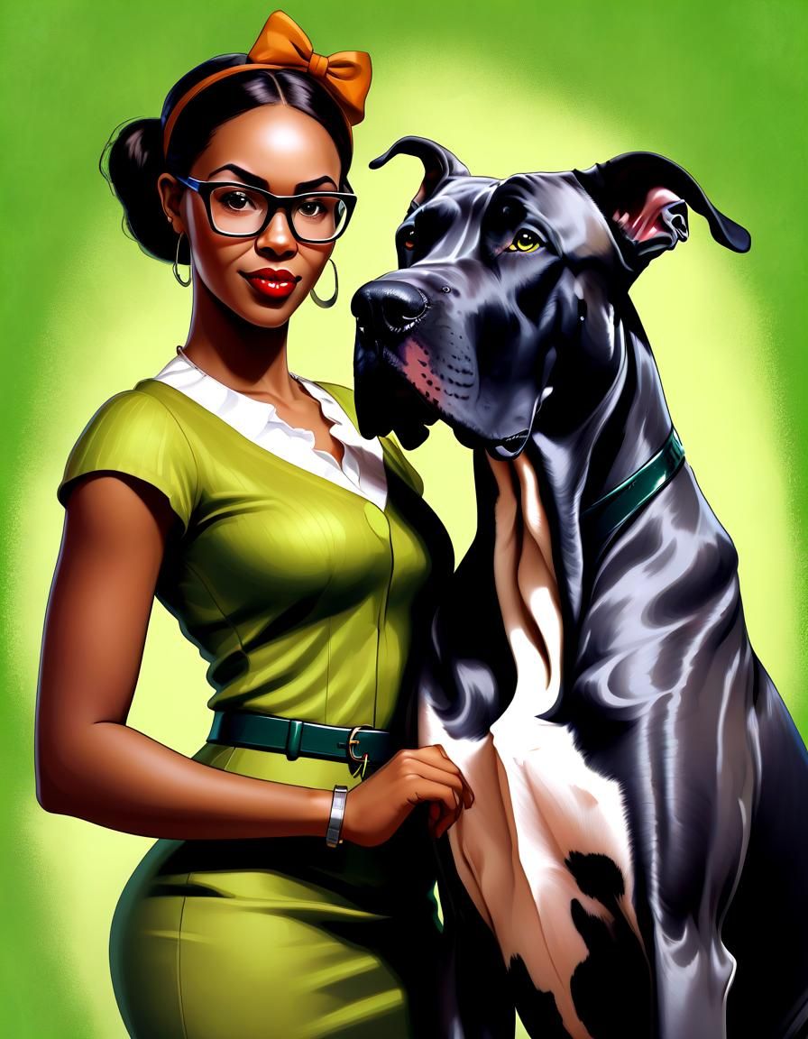 Nerdy Woman and Great Dane in Cel Shading
