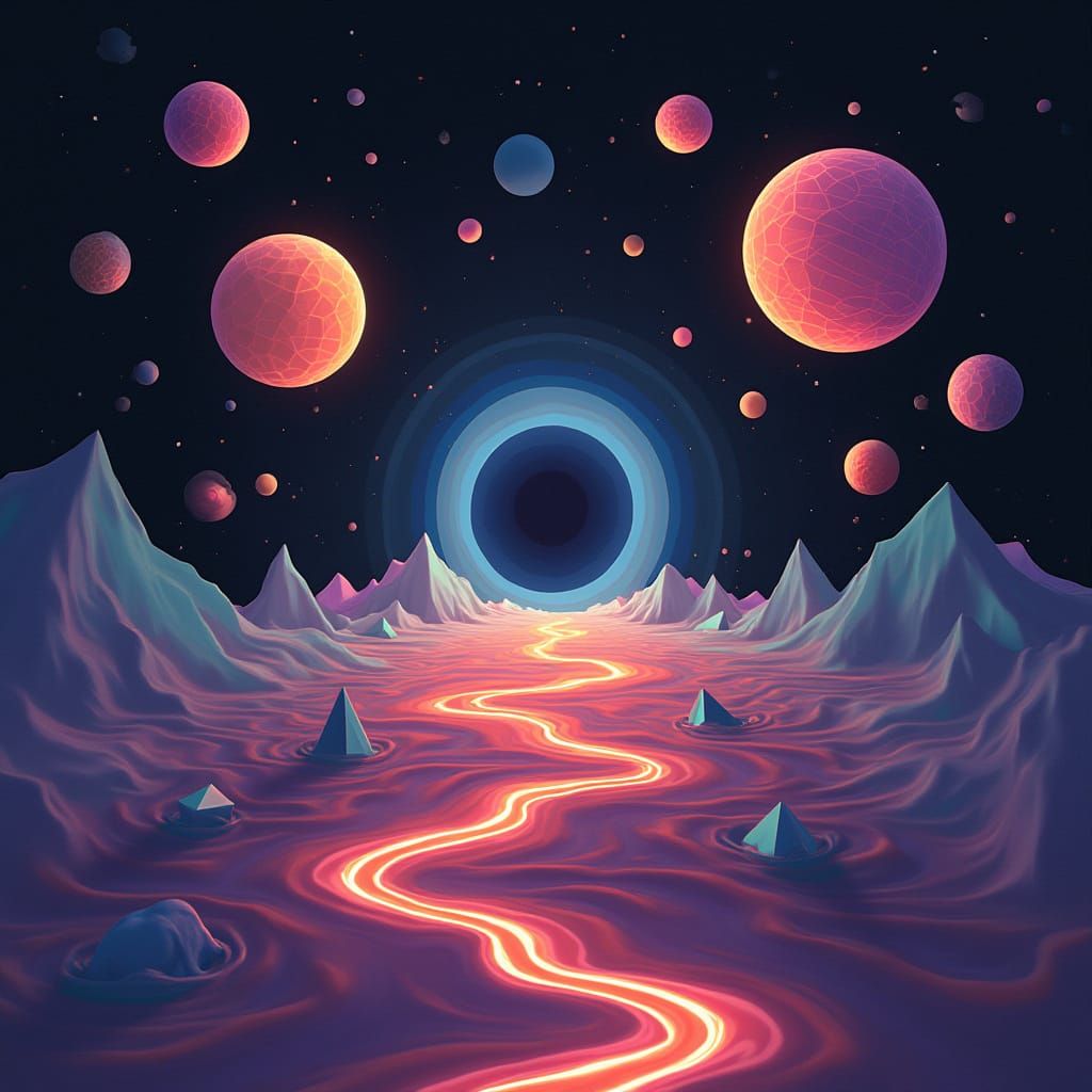 Surreal Geometric Space Universe in Vibrant Dreamlike Style