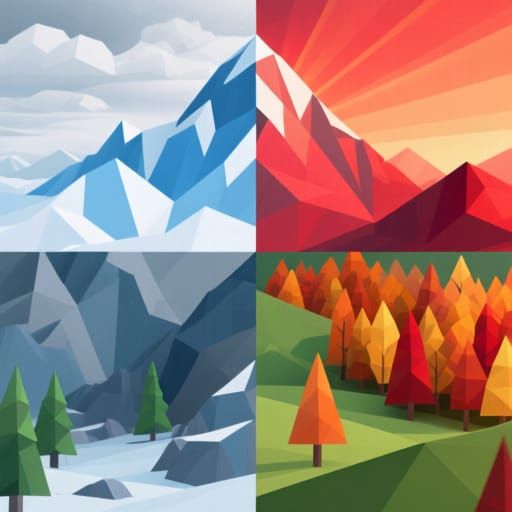 Geometric Mountain Peak Depicting Four Seasons