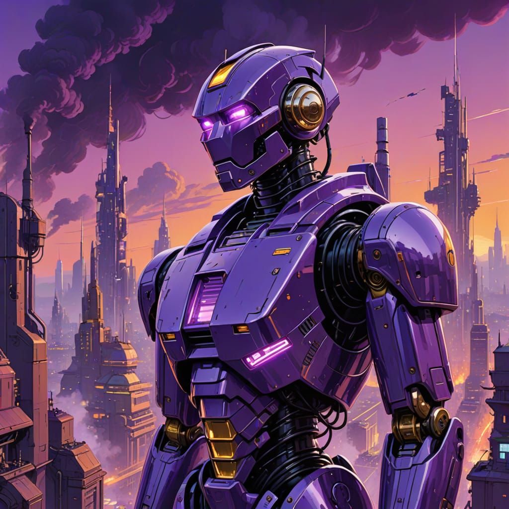 Retrofuturistic Robot Holding City in Pixiv Style