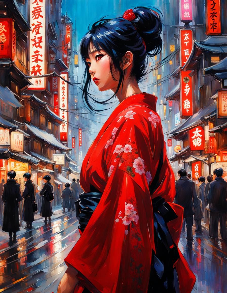 Beautiful Japanese Girl in Tokyo Street: Splash Art