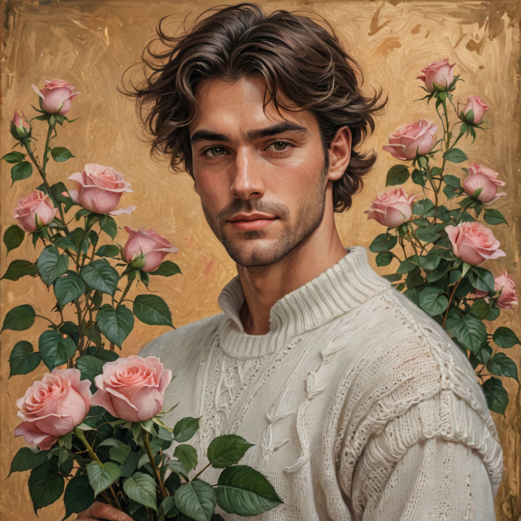 A Handsome Gentleman Surrounded by Vibrant Pink Roses