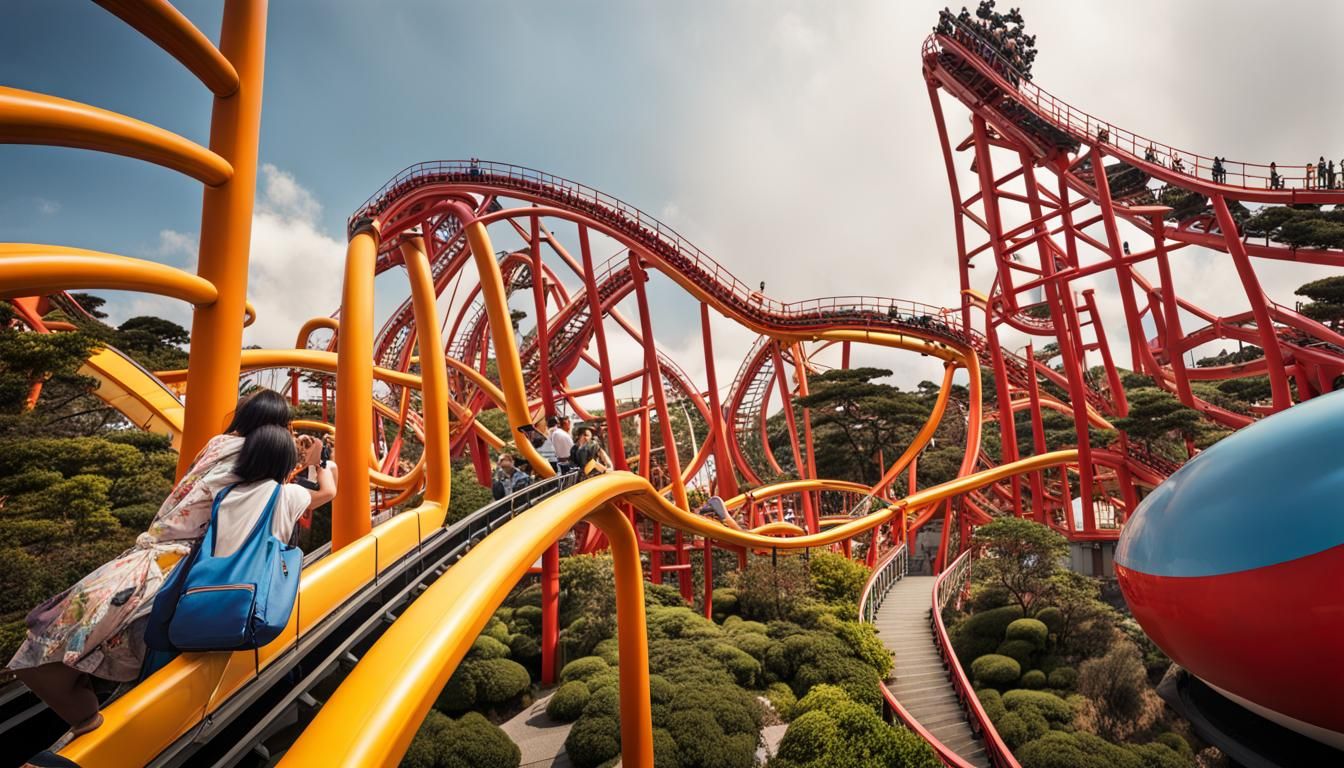 Japanese Theme Park with Rollercoaster Photograph