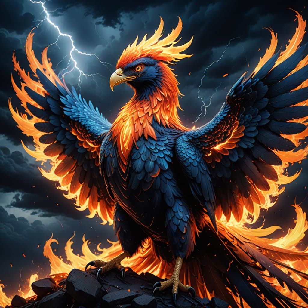 Majestic Phoenix Rises From Ashes in Fiery Digital Art