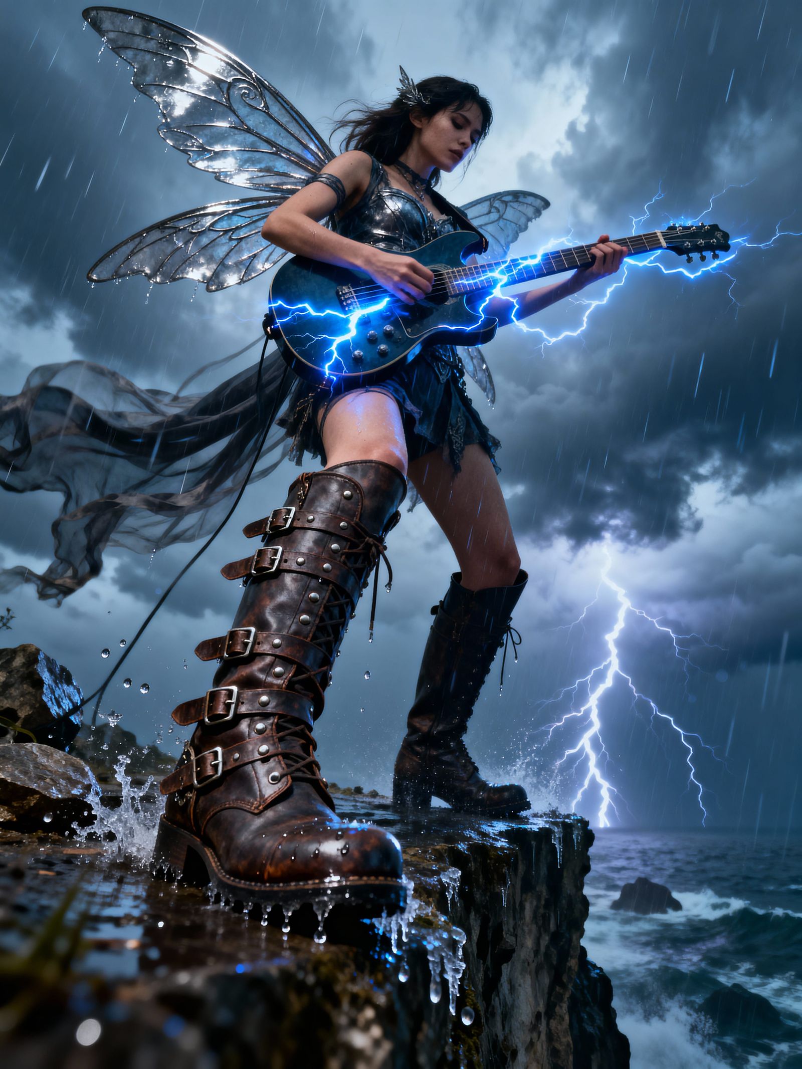 Storm Fairy Rocks Out on Cliff Edge During Electrical Storm