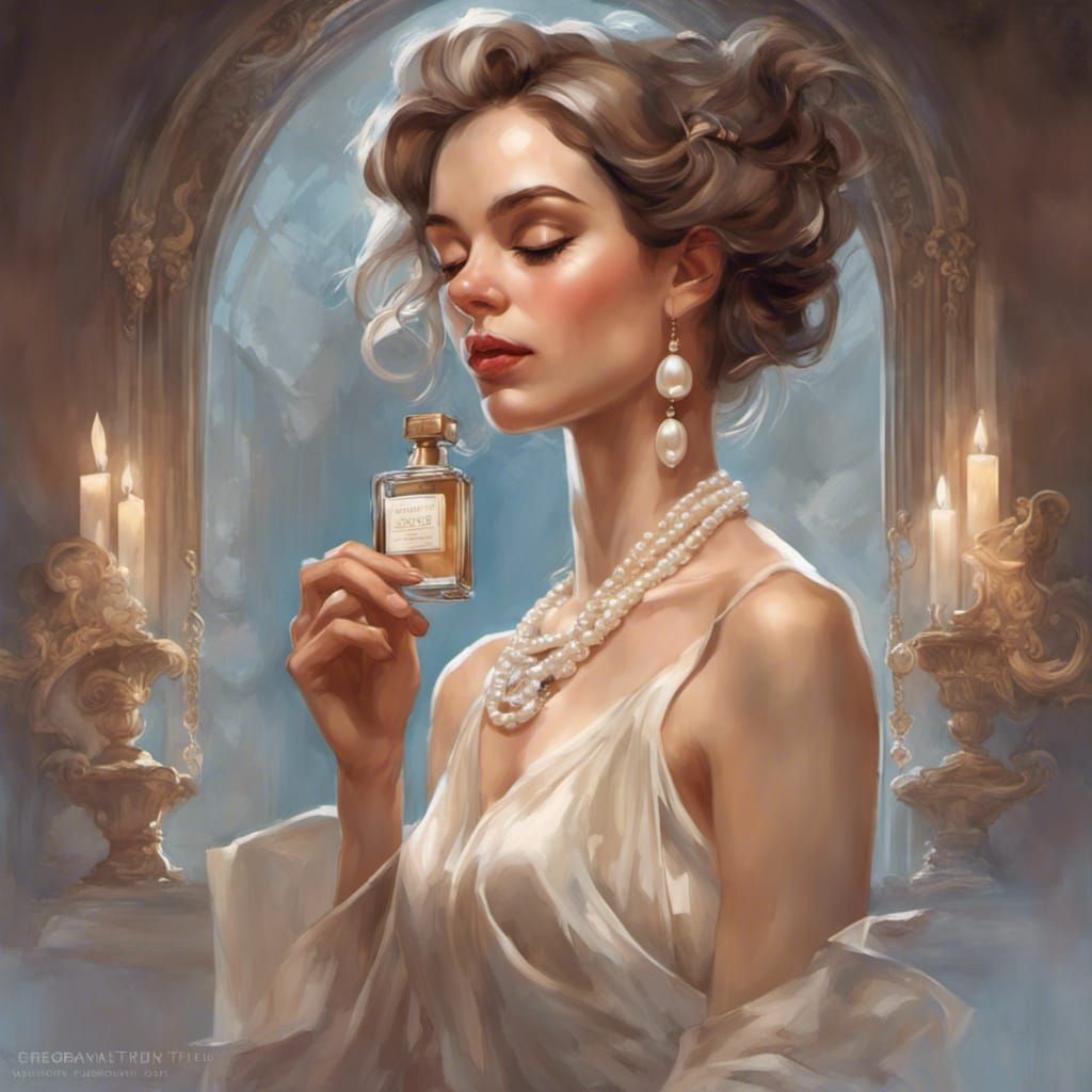 Elegant Lady in Silk Dress with Pearl Necklace