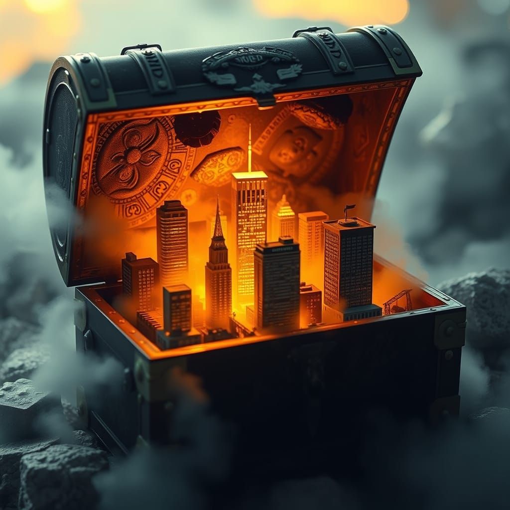 Treasure Chest opening to reveal a miniature city inside