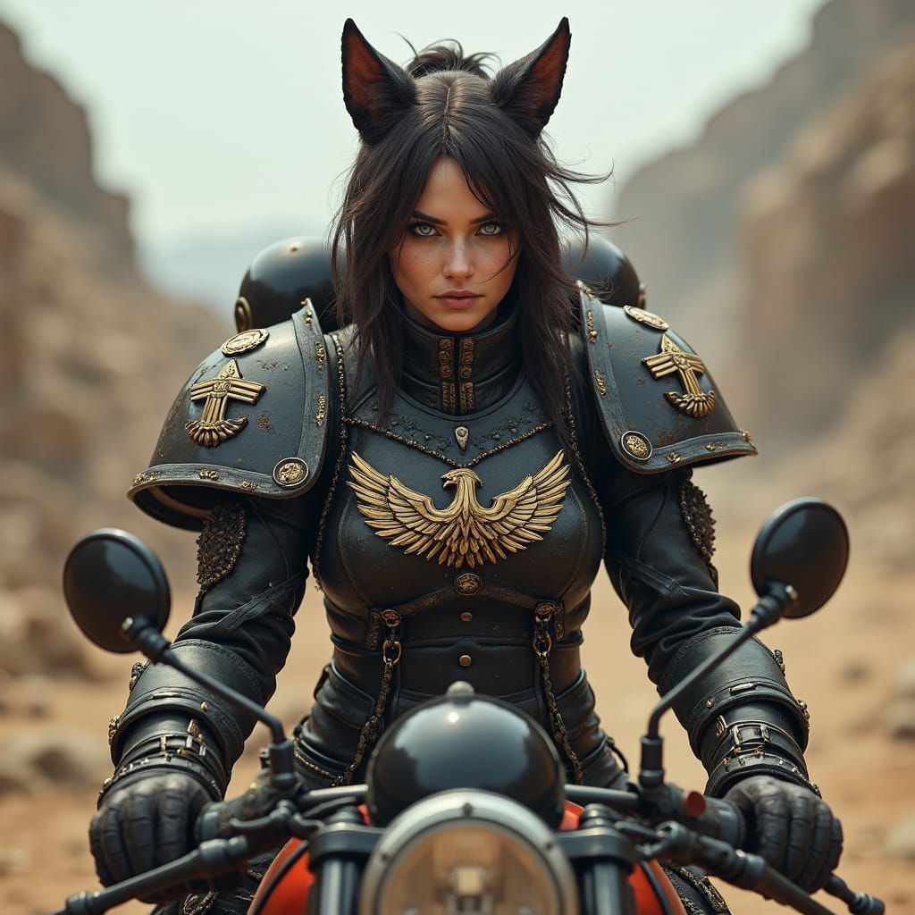Felinid Imperial Guard Biker on War-Torn World