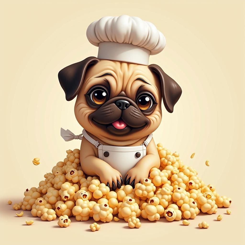 Pug in Popcorn Paradise: Whimsical Illustration