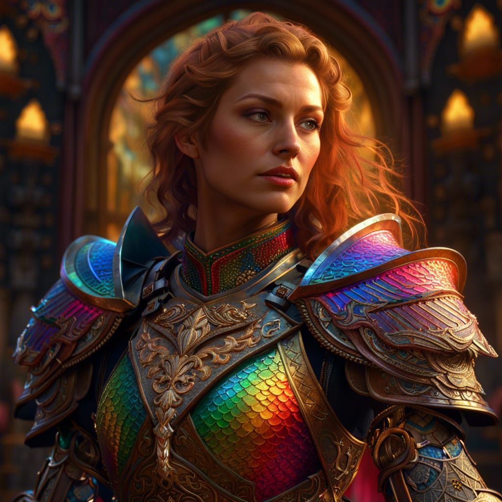 Rainbow Knight in Detailed Fantasy Art Style