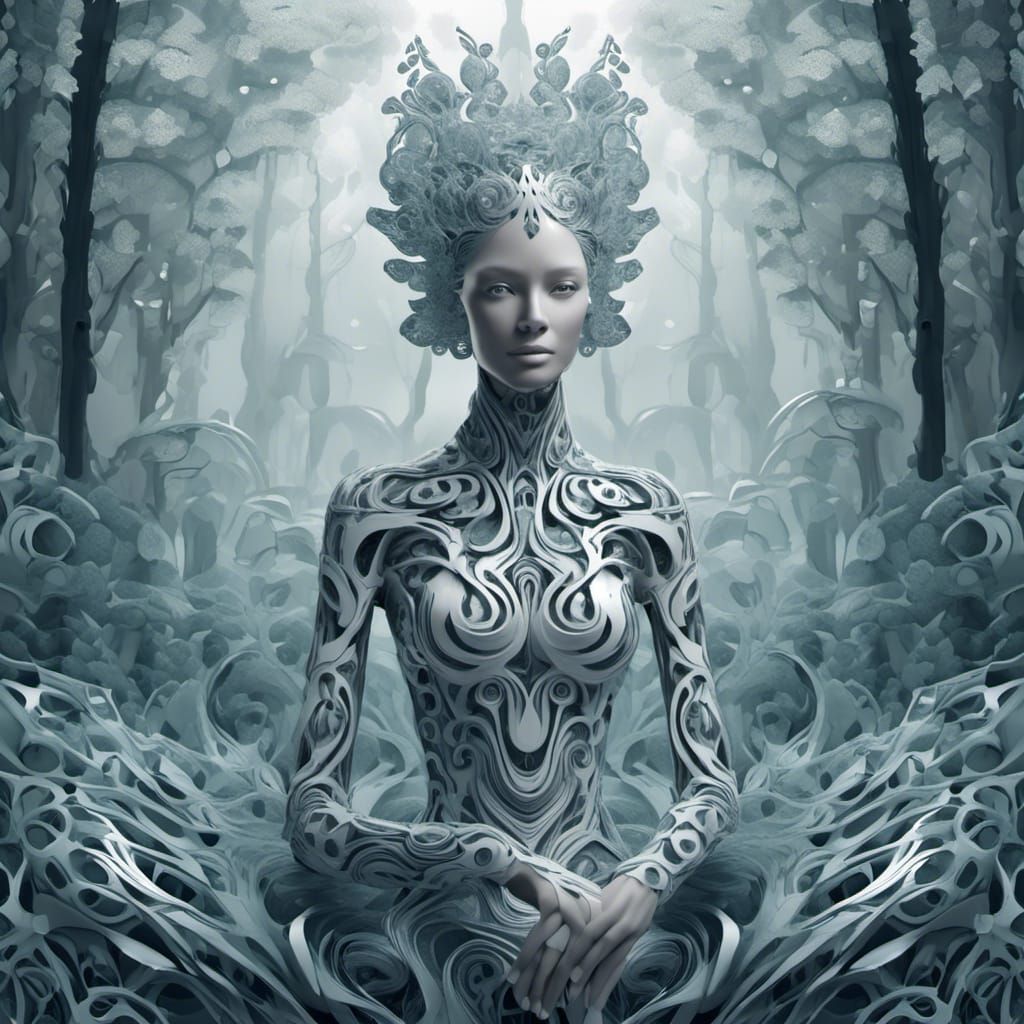 Scandinavian Forest Woman in Rice Paper Style