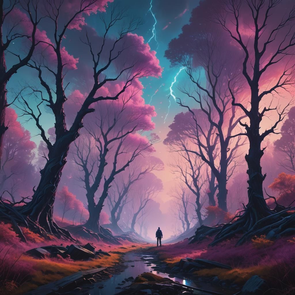 Ethereal Figure at Blazemire Verge in Fantasy Landscape