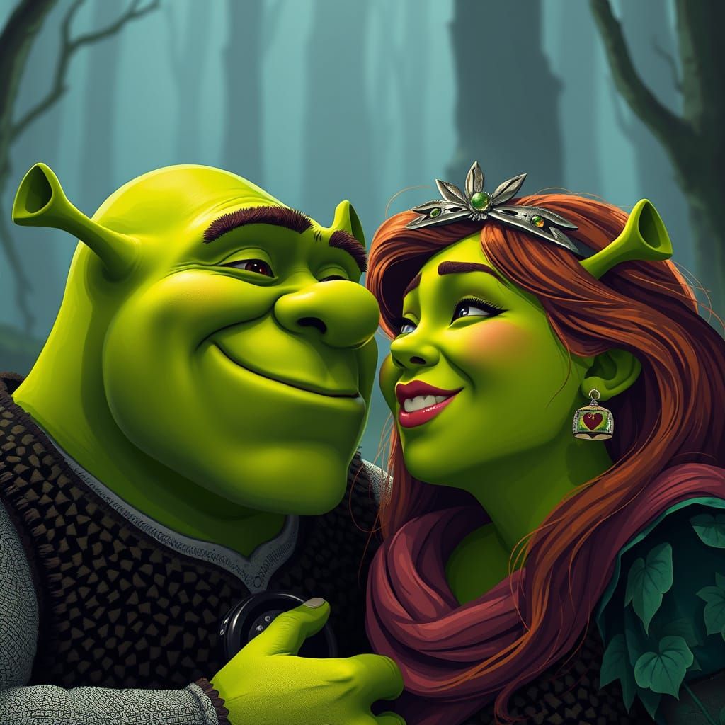 Shrek and Fiona, in Love, in the Swamp