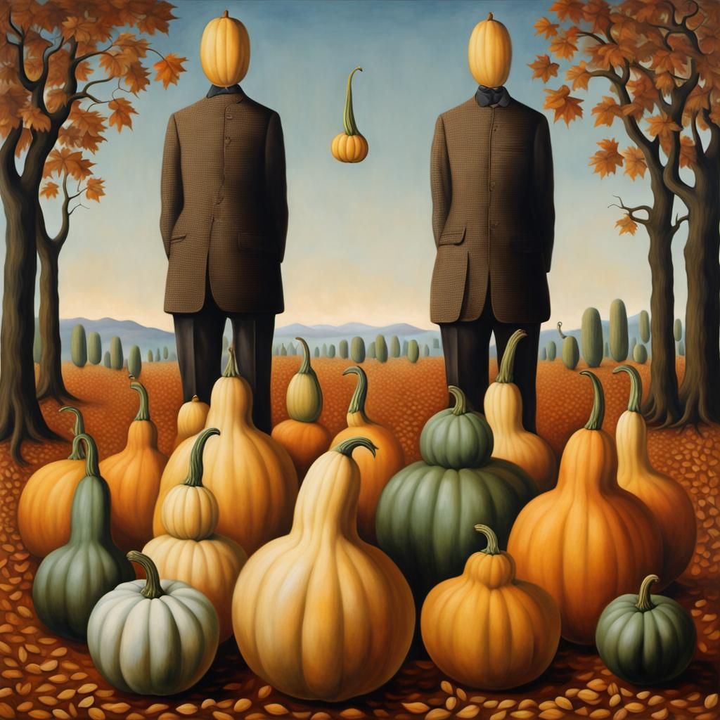 Surreal Gourd Invasion: A Magritte-Inspired AI Image