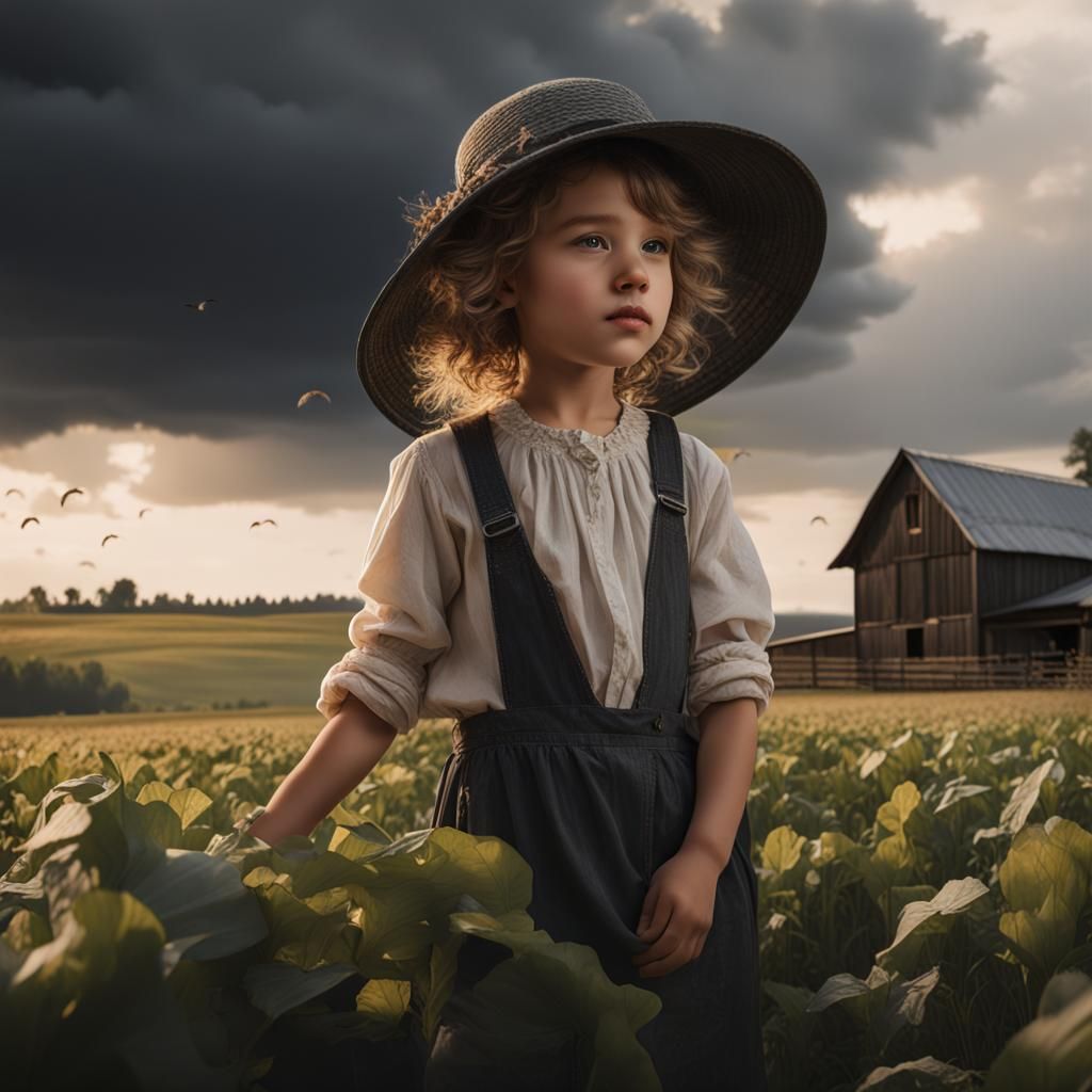 Picturesque Farm Scene with Child Playing