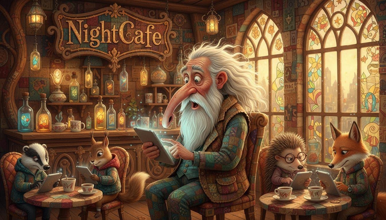 Whimsical Aardvark & Animals in AI Coffee Shop