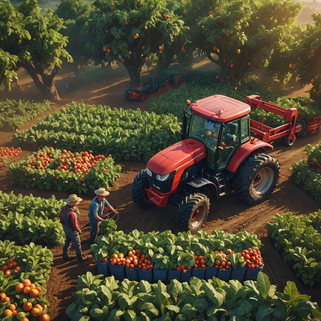 Futuristic Fruit Farm: Farmer on Massive Tractor
