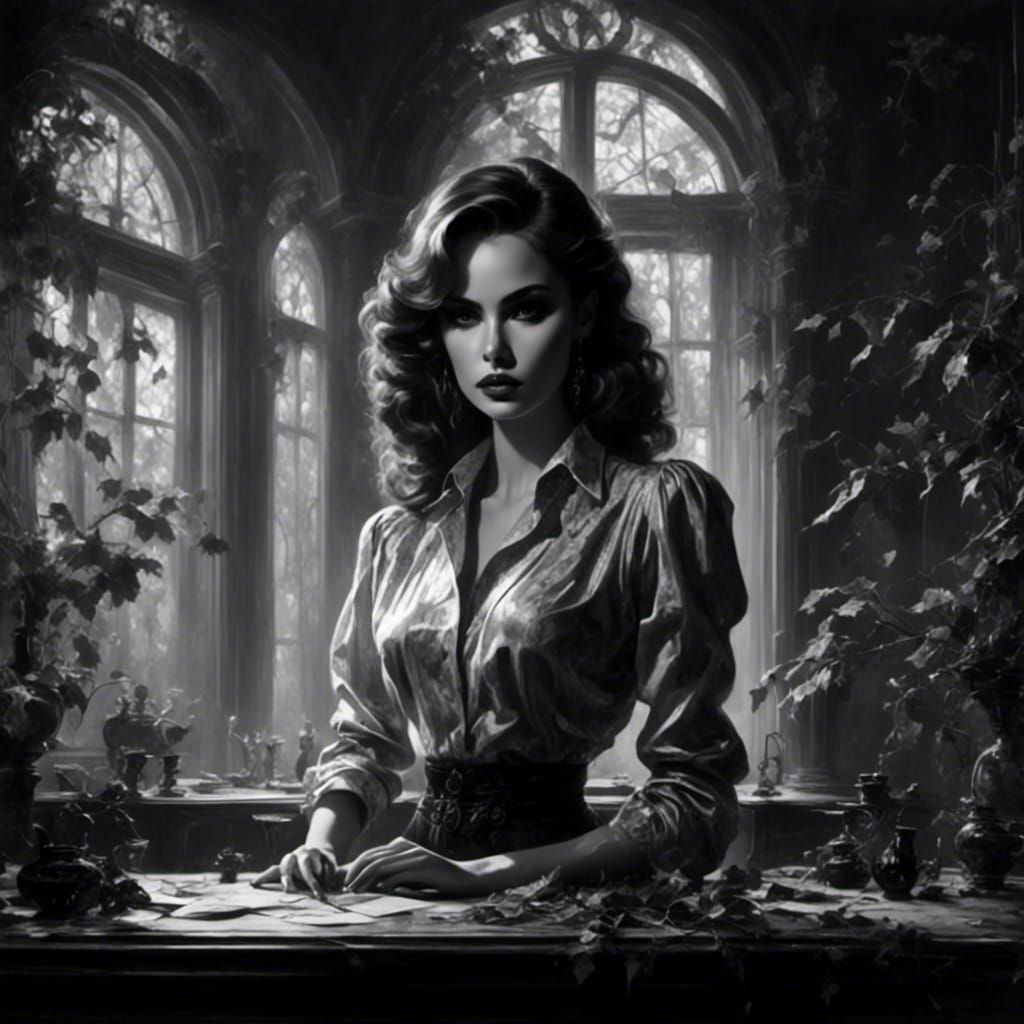 Film Noir: Brunette Femme Fatale in Shadows