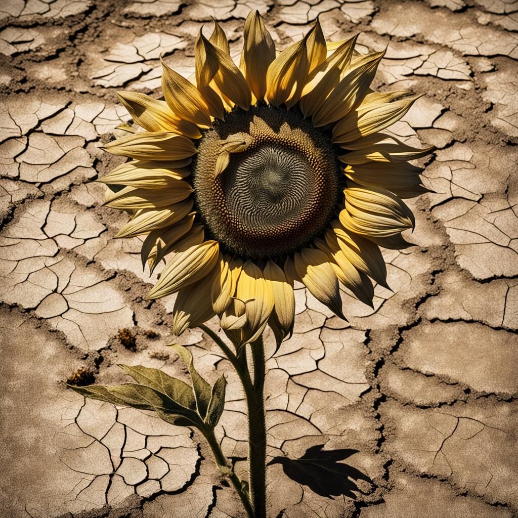 Sun-Bleached Sunflower in Cracked Earth: Sgraffito Style