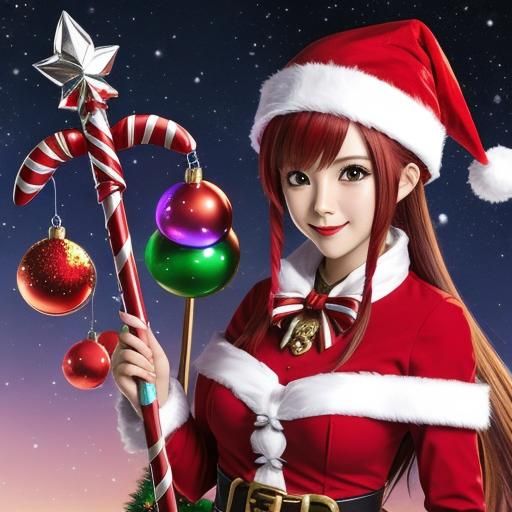 Anime Knight with Candy Cane Spear for Christmas