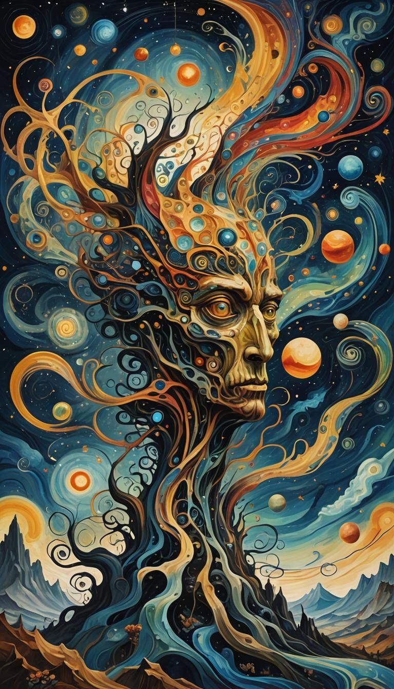 Cosmic Dreamscape Creature in Surrealist Art Nouveau Style