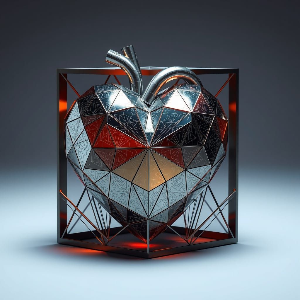 Geometric Heart with Metallic Patterns in Minimalist Setting
