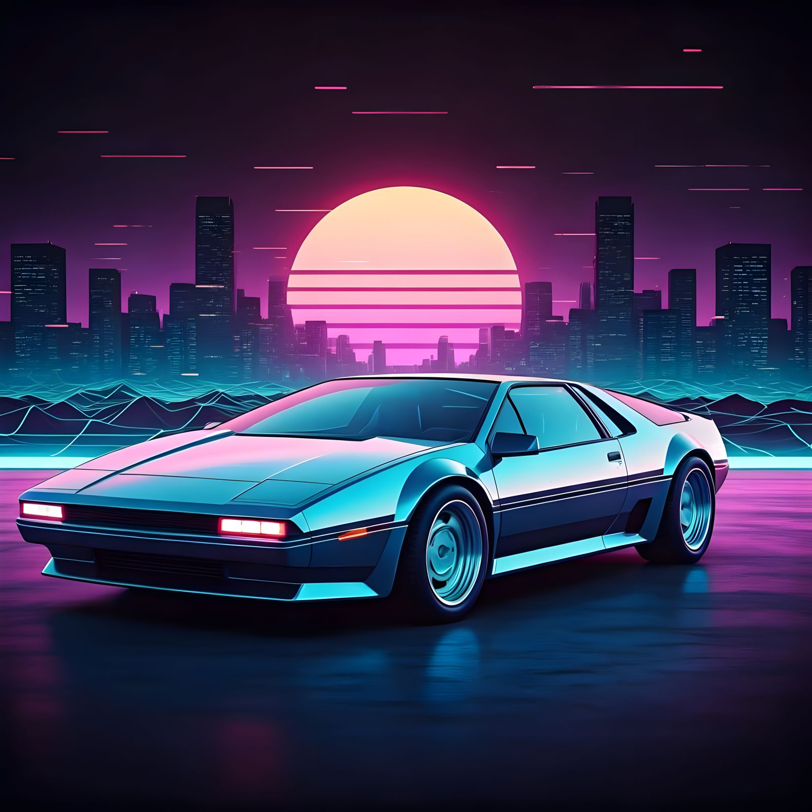 Cyberpunk Futuristic Concept Car in Neon-Lit, Electric Blue