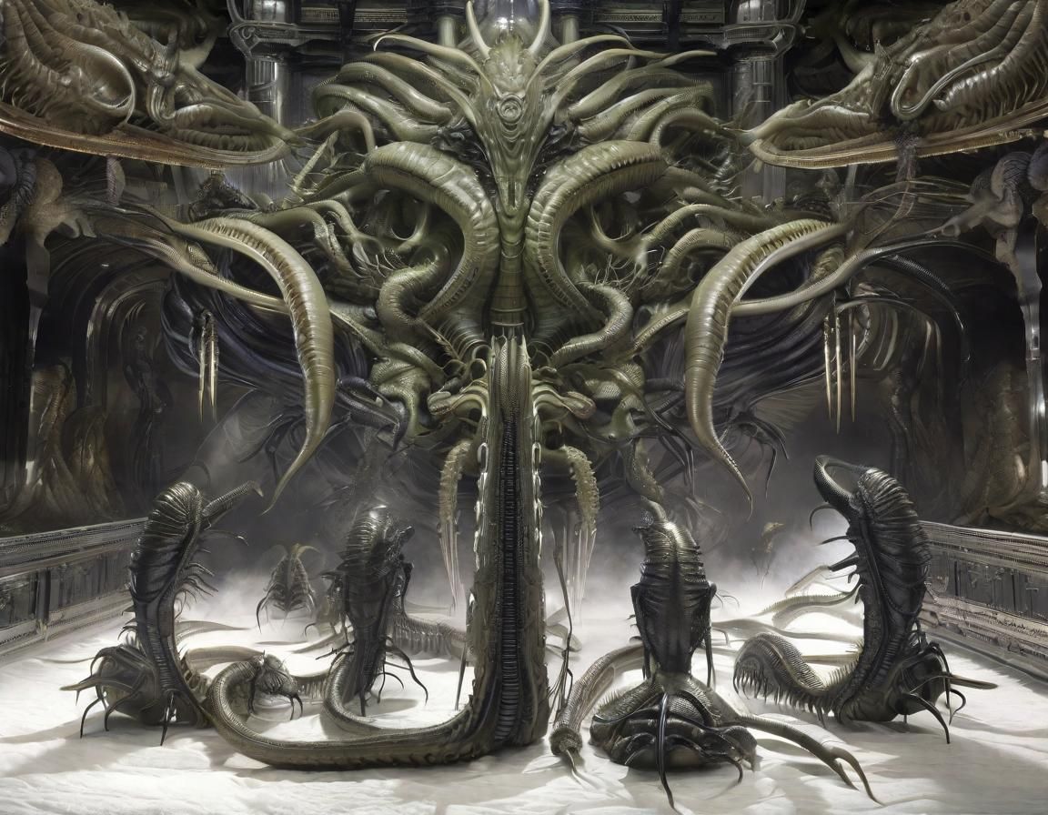 Giger-Inspired Human Centipede: A Multi-Legged Horror